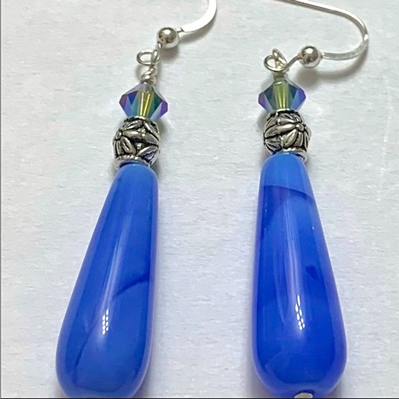 Jewel Design by Grace Jewelry - Dark Blue Banded Agate. SS.AB Swarovski. Handmade